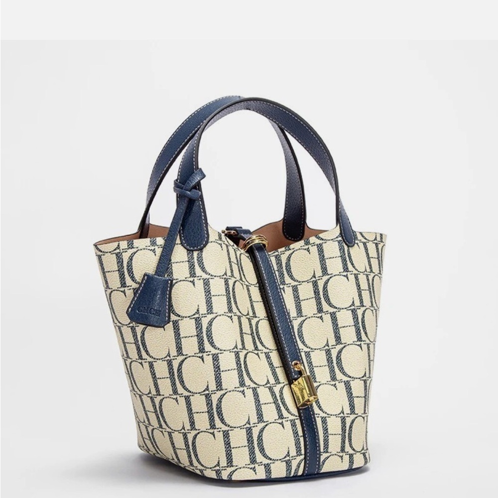 Carolina Herrera Navy & Cream CH Monogram Tote
